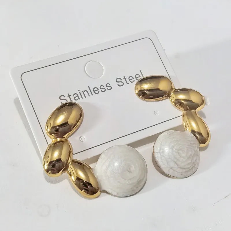 Simple Geometric Metal Feeling Drip Oil Earrings Vacuum Plating Gold Craft Butterfly Cap Stainless Steel Ear Needle For Women