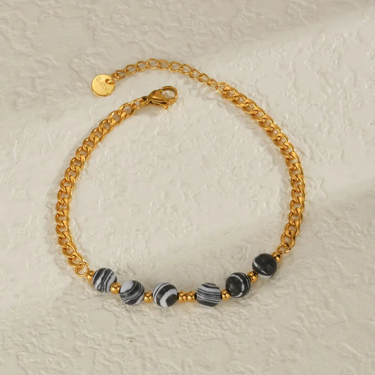 Simple Handmade Macaron Color Block Cuban Chain Bracelet Geometric Transparent Inlaid Stainless Steel Unisex