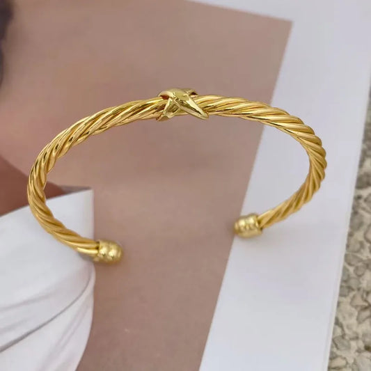 Simple Open Adjustable Copper Plated Ins Style Twisted Steel Wire Bracelet New Arrival Gold Hand Accessory