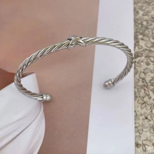 Simple Open Adjustable Copper Plated Ins Style Twisted Steel Wire Bracelet New Arrival Gold Hand Accessory