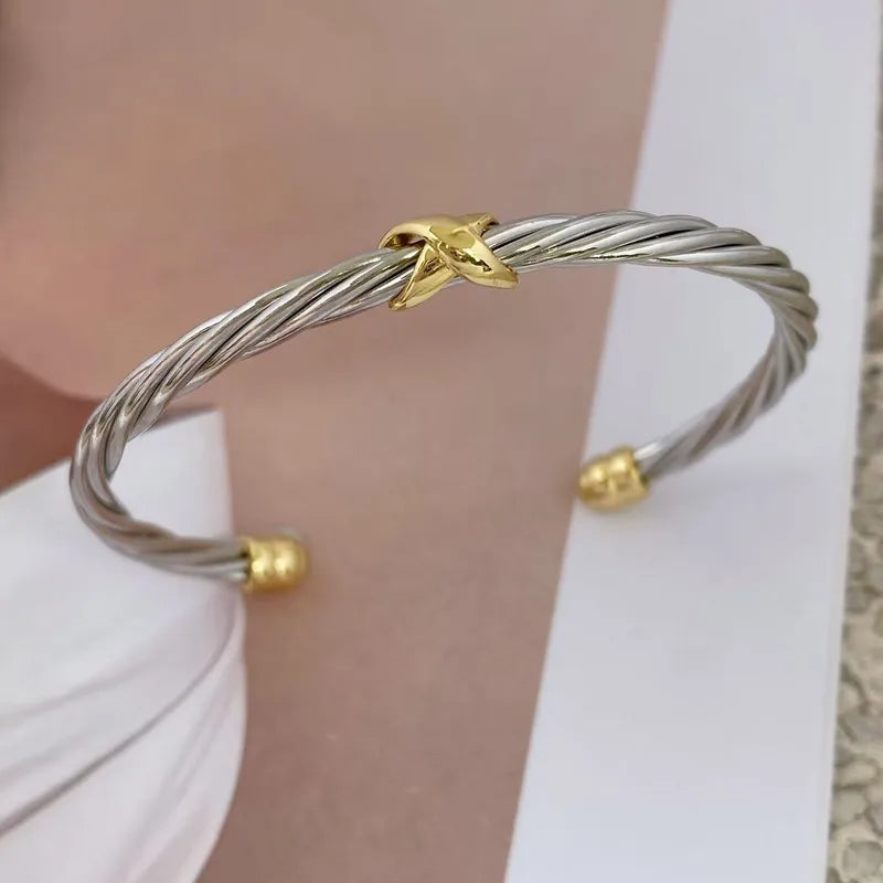 Simple Open Adjustable Copper Plated Ins Style Twisted Steel Wire Bracelet New Arrival Gold Hand Accessory