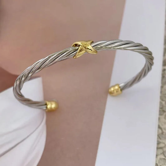 Simple Open Adjustable Copper Plated Ins Style Twisted Steel Wire Bracelet New Arrival Gold Hand Accessory