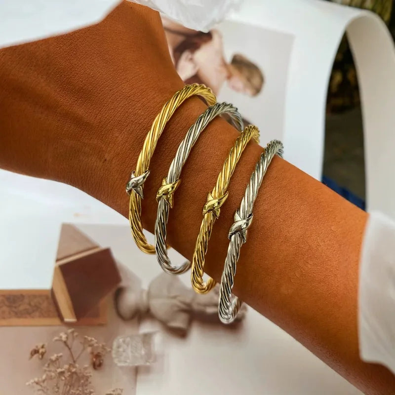 Simple Open Adjustable Copper Plated Ins Style Twisted Steel Wire Bracelet New Arrival Gold Hand Accessory