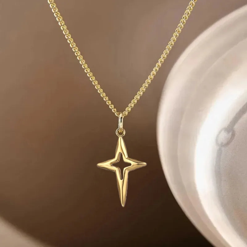 Single 304 Stainless Steel Men's 18K Gold Plated Cross Punk Style Pendant Necklace