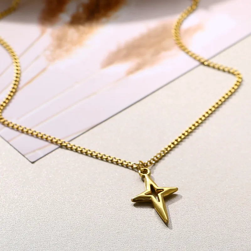 Single 304 Stainless Steel Men's 18K Gold Plated Cross Punk Style Pendant Necklace