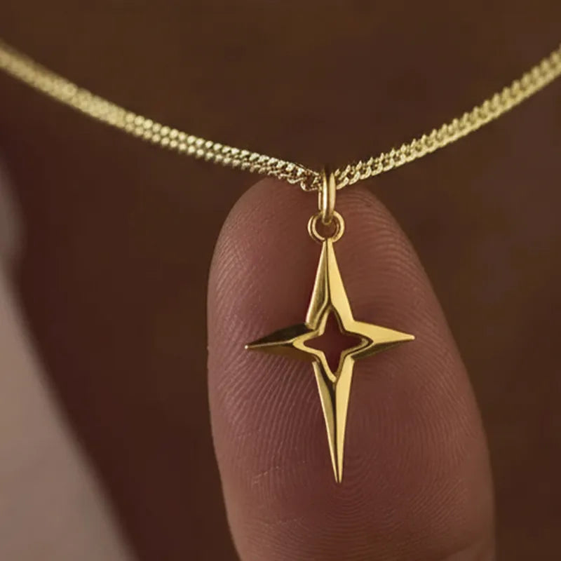 Single 304 Stainless Steel Men's 18K Gold Plated Cross Punk Style Pendant Necklace