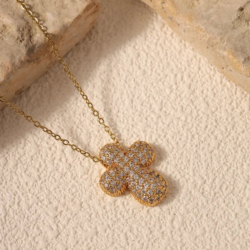 Stainless Steel Cross Necklace With Micro-Set Zircon Copper Inlay 40+5cm Adjustable Chain Fashion Jewelry Accessory