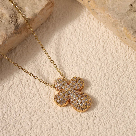 Stainless Steel Cross Necklace With Micro-Set Zircon Copper Inlay 40+5cm Adjustable Chain Fashion Jewelry Accessory