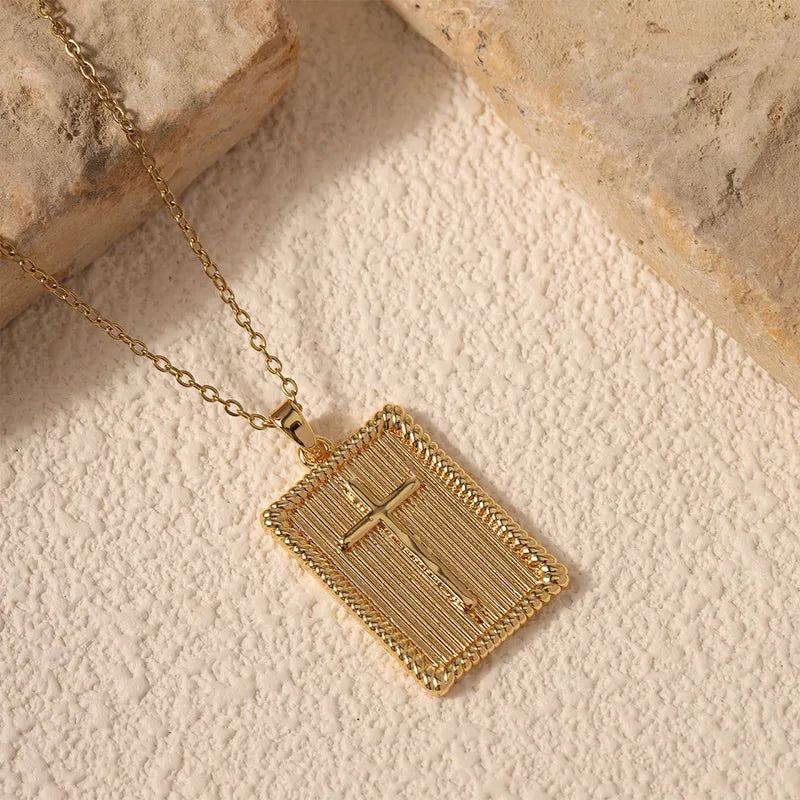 Stainless Steel Cross Necklace With Micro-Set Zircon Copper Inlay 40+5cm Adjustable Chain Fashion Jewelry Accessory