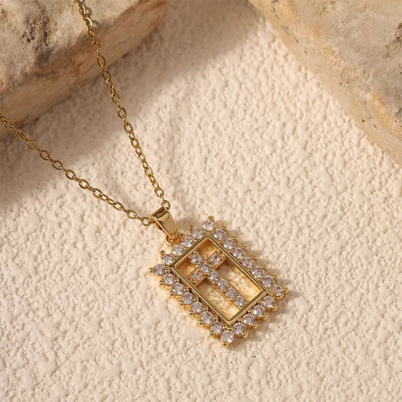 Stainless Steel Cross Necklace With Micro-Set Zircon Copper Inlay 40+5cm Adjustable Chain Fashion Jewelry Accessory