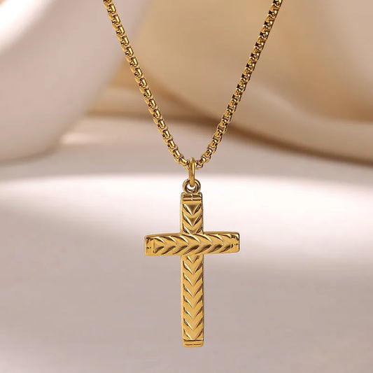 Stainless Steel Cross Pendant Necklace Gold Plated Unique Personality Simple Luxury 18K Bone Chain Necklace Unisex Casual Style