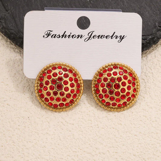 Stainless Steel Diamond Embedded Star Earrings Women's Fashion Retro Geometric Design Style Hoop Earrings