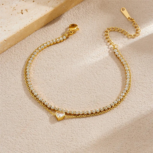 Stainless Steel Double Layer Heart Pendant Necklace Jewelry Accessories Stars And Hearts