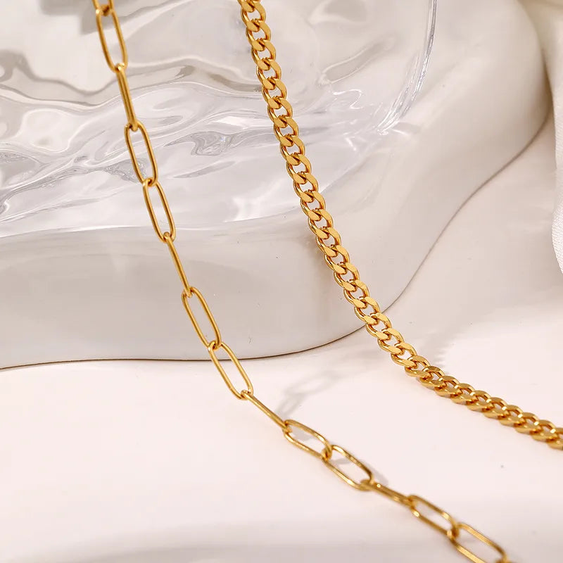 Stainless Steel Double Layer Necklace Women's Fashionable Versatile Geometric Pattern Jewelry Stackable Elegant Choker Chain