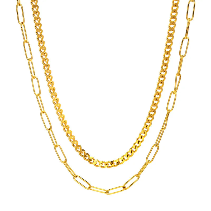 Stainless Steel Double Layer Necklace Women's Fashionable Versatile Geometric Pattern Jewelry Stackable Elegant Choker Chain