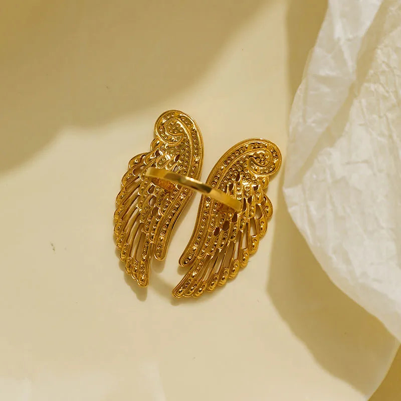 Stainless Steel Electroplated Wing Ring With Diamond Points Unisex Casual Modern Style Jewelry Accessory For All Seasons