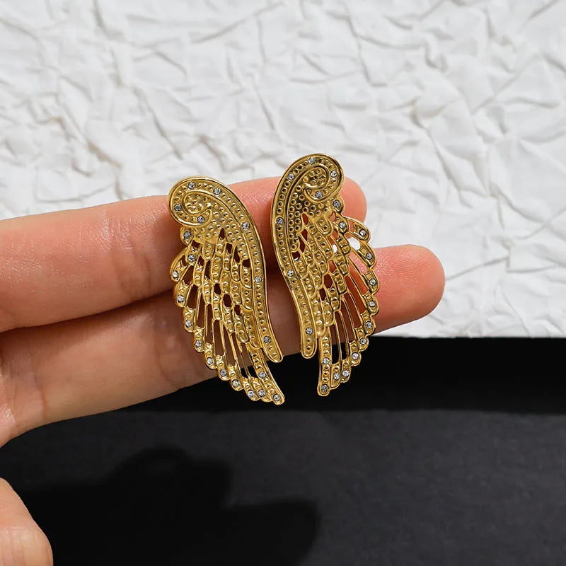 Stainless Steel Electroplated Wing Ring With Diamond Points Unisex Casual Modern Style Jewelry Accessory For All Seasons