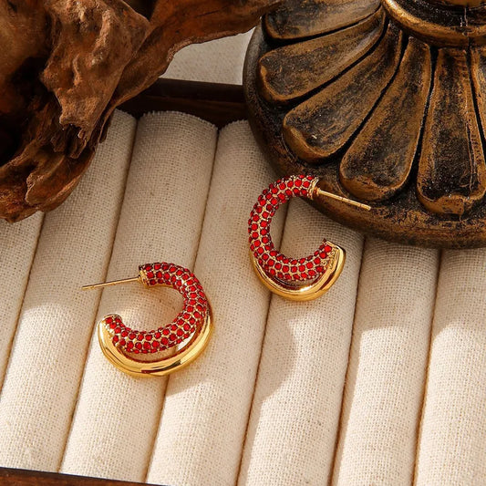 Stainless Steel Geometric C-Shaped Diamond Embedded Earrings Women's High-End Non-Fading Titanium Steel Jewelry Ear Decor