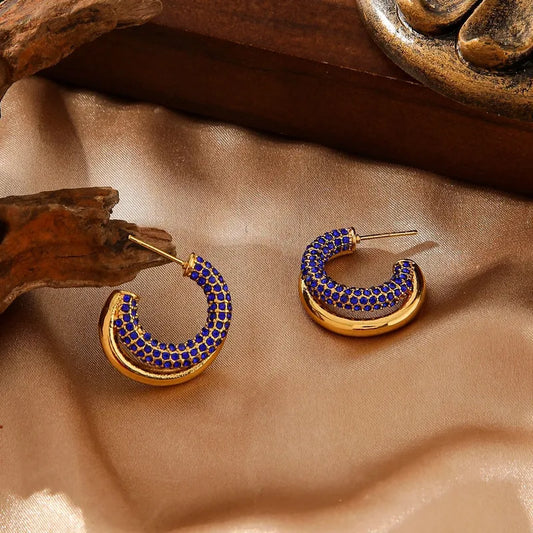 Stainless Steel Geometric C-Shaped Diamond Embedded Earrings Women's High-End Non-Fading Titanium Steel Jewelry Ear Decor