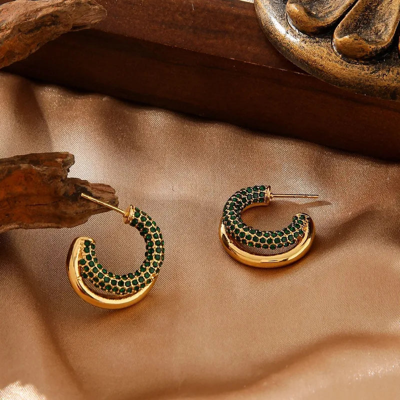 Stainless Steel Geometric C-Shaped Diamond Embedded Earrings Women's High-End Non-Fading Titanium Steel Jewelry Ear Decor