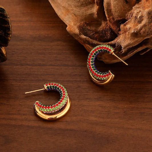 Stainless Steel Geometric C-Shaped Diamond Embedded Earrings Women's High-End Non-Fading Titanium Steel Jewelry Ear Decor