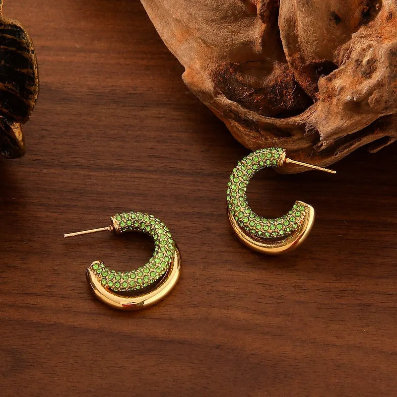 Stainless Steel Geometric C-Shaped Diamond Embedded Earrings Women's High-End Non-Fading Titanium Steel Jewelry Ear Decor