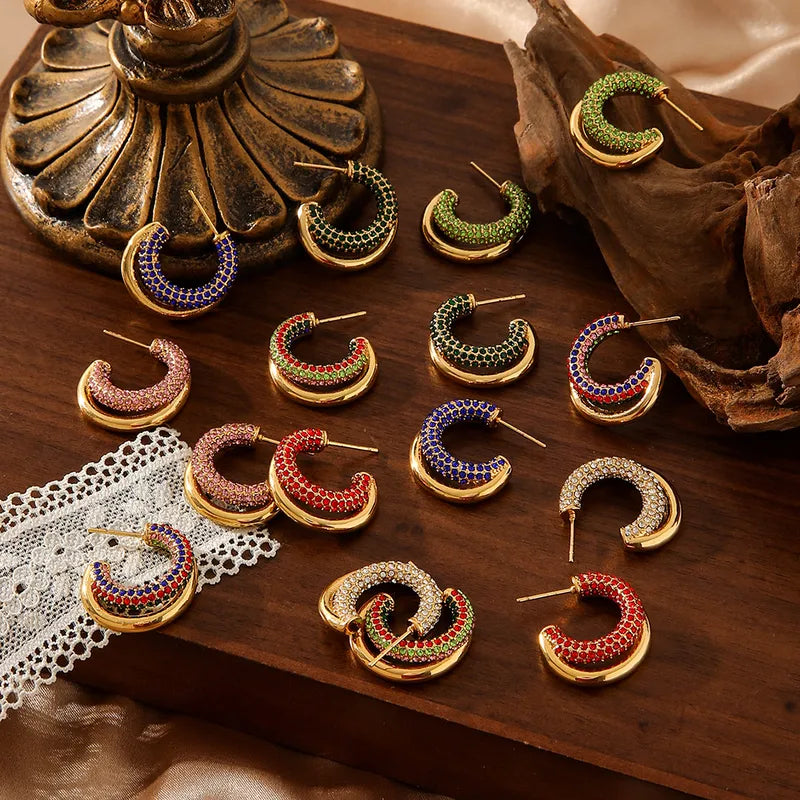 Stainless Steel Geometric C-Shaped Diamond Embedded Earrings Women's High-End Non-Fading Titanium Steel Jewelry Ear Decor