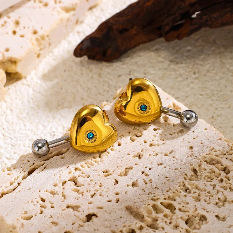 Stainless Steel Heart Shaped Diamond Embedded Earrings Women's Fashion Versatile Gold And Silver Mixed Color Design Ear Jewelry