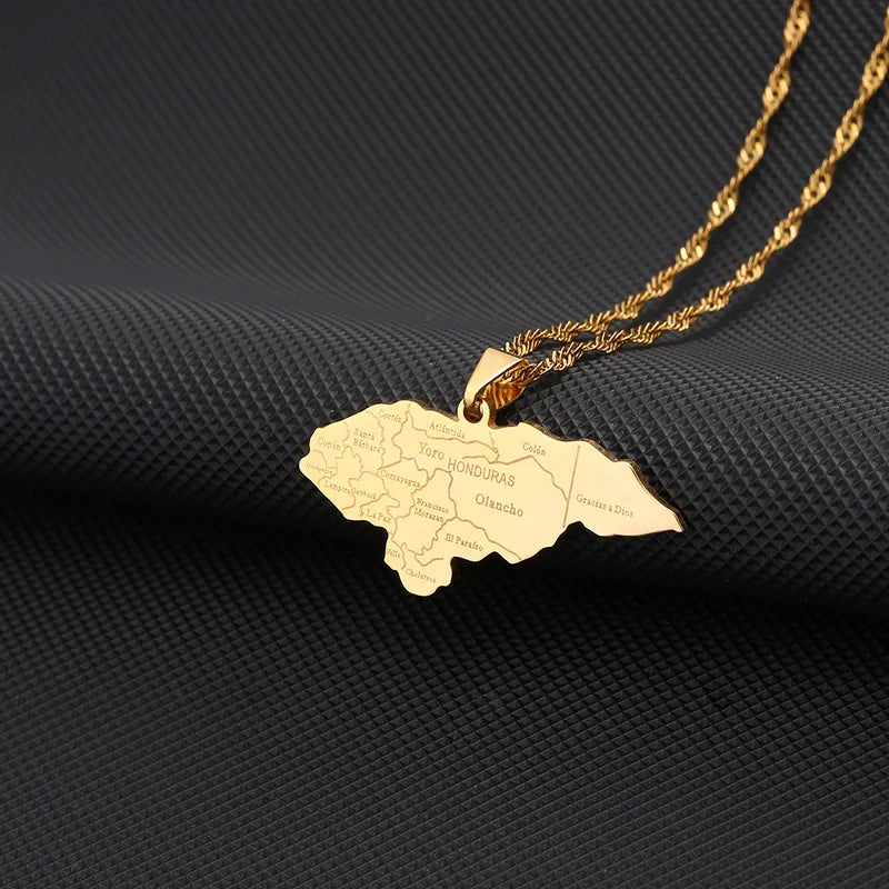Stainless Steel Honduras Map City Necklace Couple Ethnic Style Women's Autumn Winter Sweatshirt Chain Geometric Pattern Jewelry