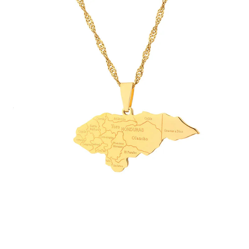 Stainless Steel Honduras Map City Necklace Couple Ethnic Style Women's Autumn Winter Sweatshirt Chain Geometric Pattern Jewelry