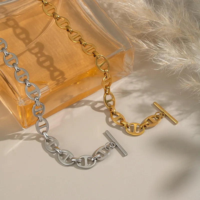 Stainless Steel Non-Fading Gold And Silver Pig Nose Bracelet Fashionable Elegant Colorful Geometric Pattern Women's Jewelry