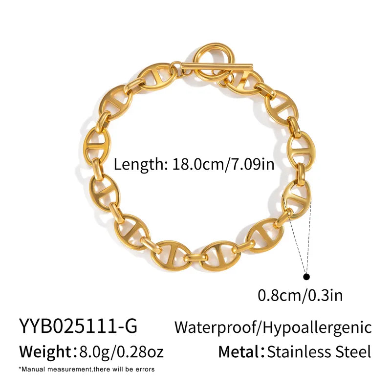 Stainless Steel Non-Fading Gold And Silver Pig Nose Bracelet Fashionable Elegant Colorful Geometric Pattern Women's Jewelry