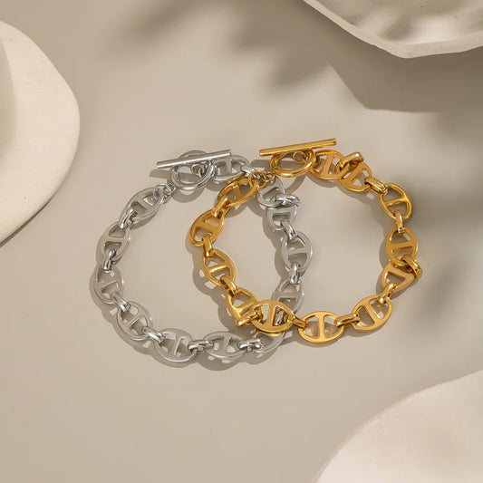 Stainless Steel Non-Fading Gold And Silver Pig Nose Bracelet Fashionable Elegant Colorful Geometric Pattern Women's Jewelry