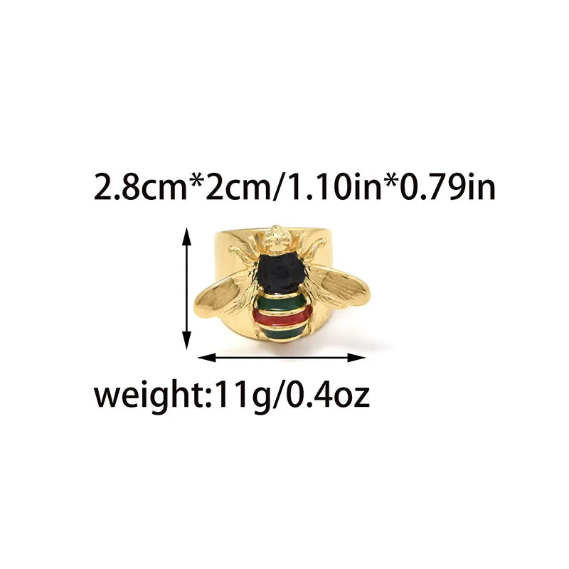 Stainless Steel Plated Bee Ring Fashionable Casual Elegant Gold And Steel Color Unisex Size Adjustable Open Ring For All Seasons