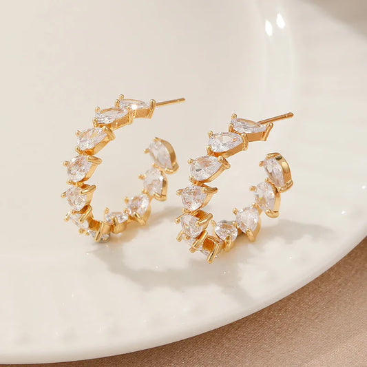 Stainless Steel Zircon U-shaped Earrings Ladies Jewelry Casual Design Suitable For Dating And Travel