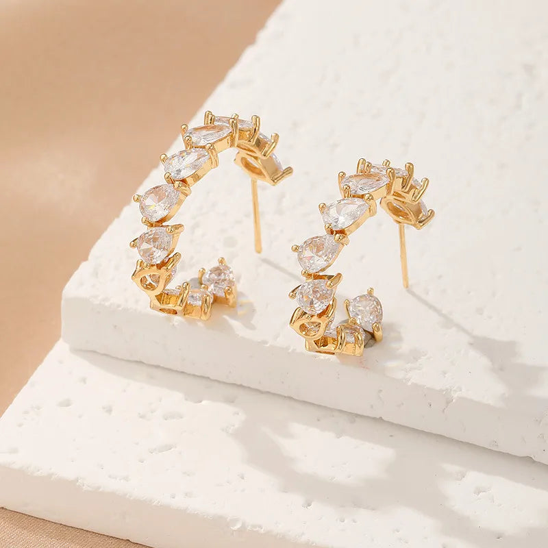 Stainless Steel Zircon U-shaped Earrings Ladies Jewelry Casual Design Suitable For Dating And Travel