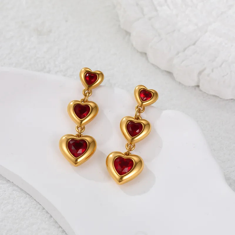 Style 18K Vacuum Electroplated 304 Stainless Steel Heart Zircon Earrings