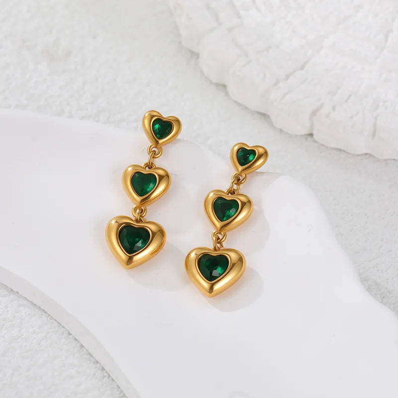 Style 18K Vacuum Electroplated 304 Stainless Steel Heart Zircon Earrings