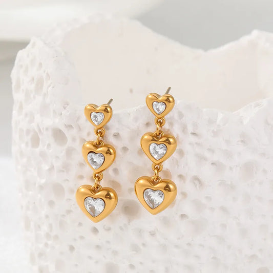 Style 18K Vacuum Electroplated 304 Stainless Steel Heart Zircon Earrings