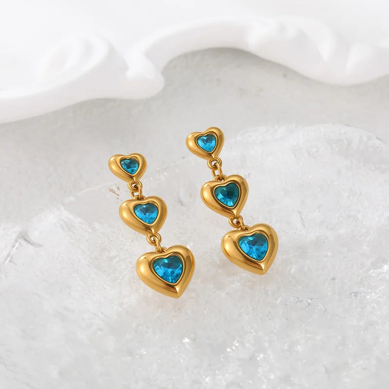Style 18K Vacuum Electroplated 304 Stainless Steel Heart Zircon Earrings
