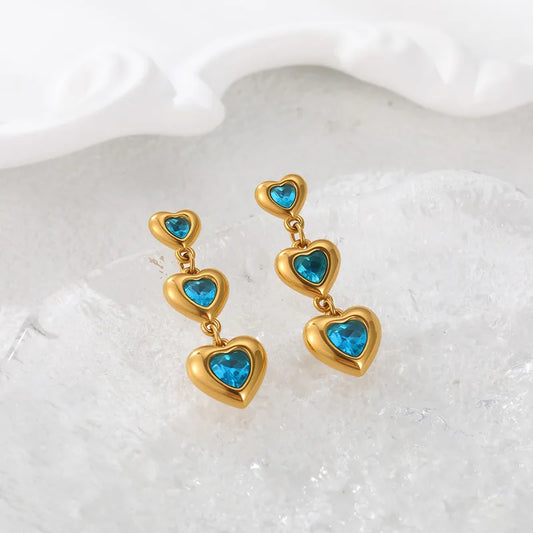 Style 18K Vacuum Electroplated 304 Stainless Steel Heart Zircon Earrings