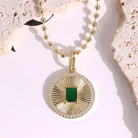 Style Hip Hop Geometric Necklace Versatile Round Pendant Micro Paved Zircon Coin Casual Travel Party All Match Gold Plated Copper Chain Lobster Clasp