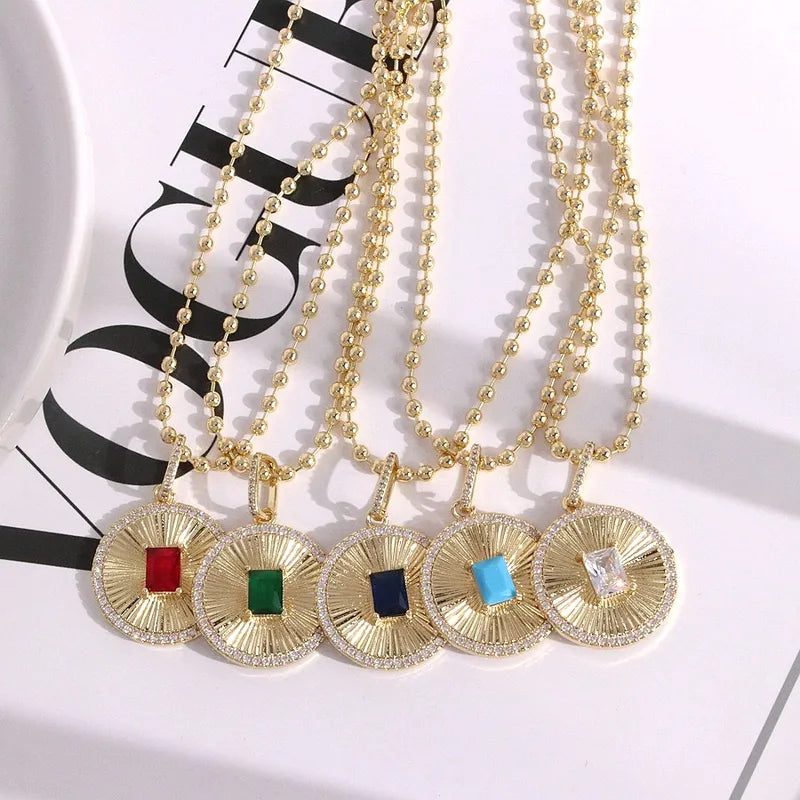 Style Hip Hop Geometric Necklace Versatile Round Pendant Micro Paved Zircon Coin Casual Travel Party All Match Gold Plated Copper Chain Lobster Clasp