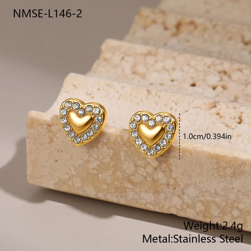 Style Niche Vintage Influencer Earrings Stainless Steel 18K Gold Plated Earrings Pearl Heart Stud Earrings