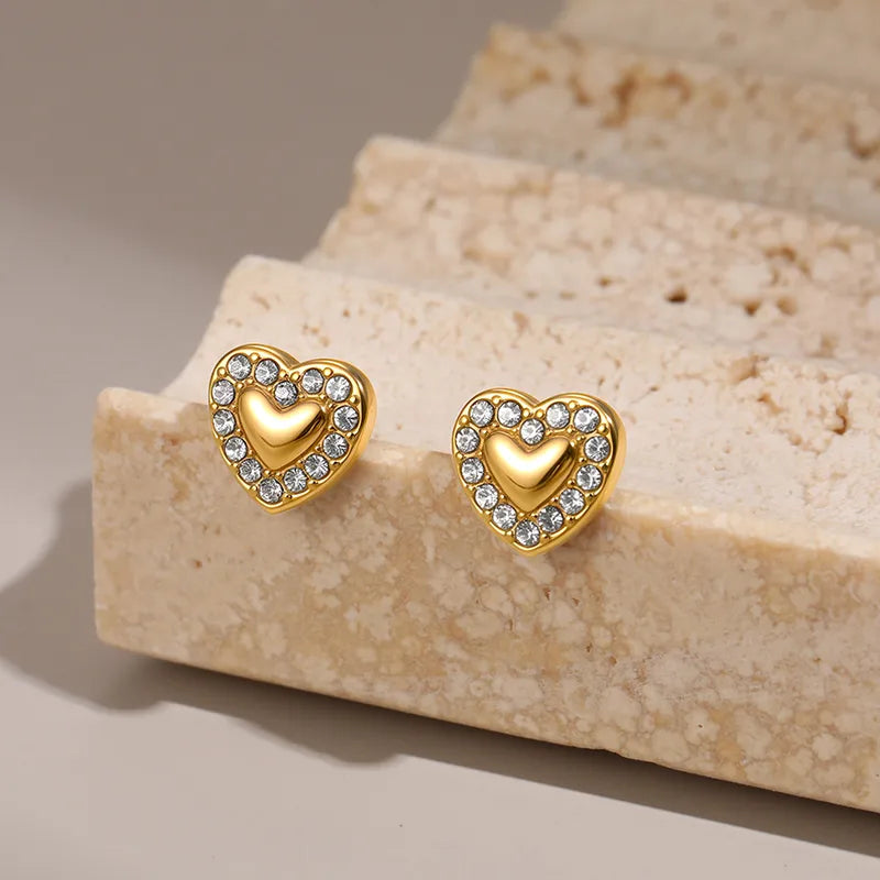 Style Niche Vintage Influencer Earrings Stainless Steel 18K Gold Plated Earrings Pearl Heart Stud Earrings