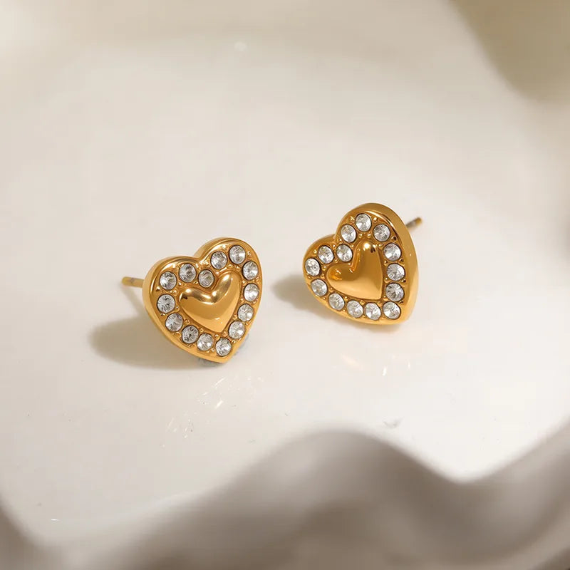 Style Niche Vintage Influencer Earrings Stainless Steel 18K Gold Plated Earrings Pearl Heart Stud Earrings