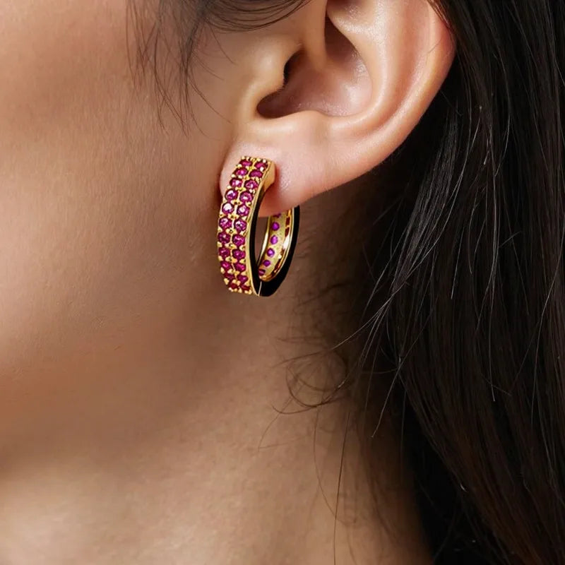 Stylish Hip Hop Earrings Full Of Zircon Men Women Trendy Ear Jewelry Lightweight Niche Ear Hoops