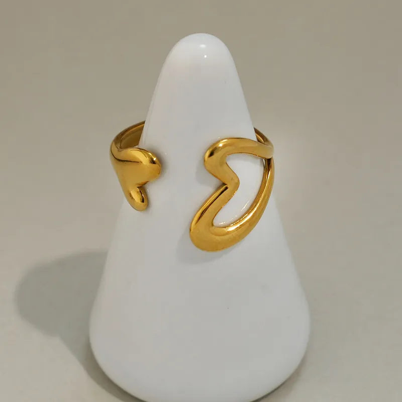 Summer Ladies' 18K Gold Plated Stainless Steel Double Heart Hollow Out Open Ring Adjustable Size Valentine's Day Gift