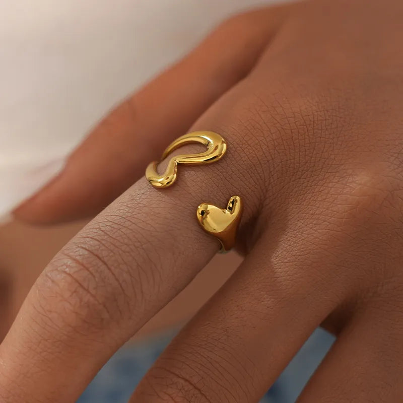 Summer Ladies' 18K Gold Plated Stainless Steel Double Heart Hollow Out Open Ring Adjustable Size Valentine's Day Gift