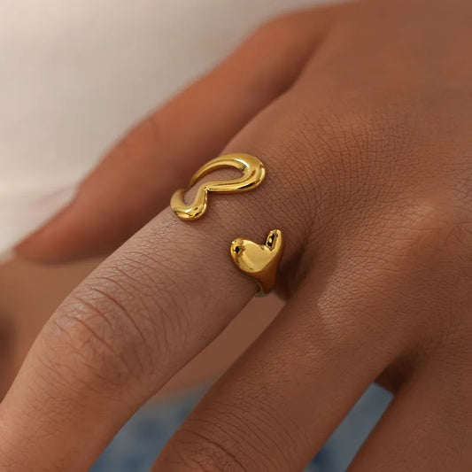 Summer Ladies' 18K Gold Plated Stainless Steel Double Heart Hollow Out Open Ring Adjustable Size Valentine's Day Gift